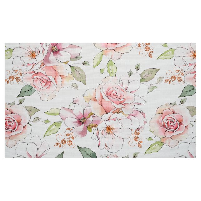 Soft pink vintage roses pattern fabric (Fat Quarter)