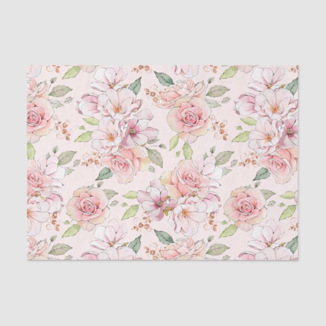 Soft pink vintage roses pattern tissue paper (Front)