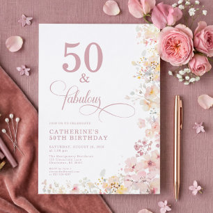 Soft Pink Watercolor 50th Birthday Invitation Invitation
