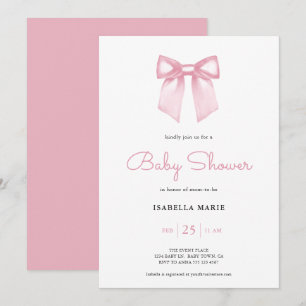 Soft Pink Watercolor Bow Baby Shower Invitation