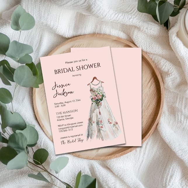 Soft Pink Watercolor Bridal Gown Shower Invitation (Creator Uploaded)