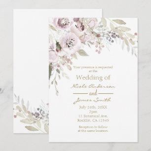 Soft Pink Watercolor Elegant Floral Wedding Bridal Invitation