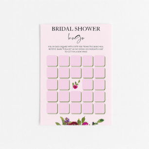 Soft Pink Watercolor Floral Bridal Shower Bingo