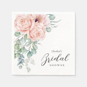 Soft Pink Watercolor Floral Bridal Shower Napkin