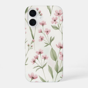 Soft Pink Watercolor Floral Cosmos Flowers Botanic iPhone 16 Case