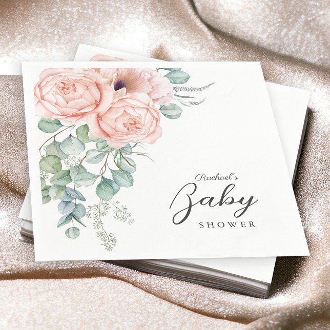 Soft Pink Watercolor Floral Girl Baby Shower Napkin (Creator Uploaded)