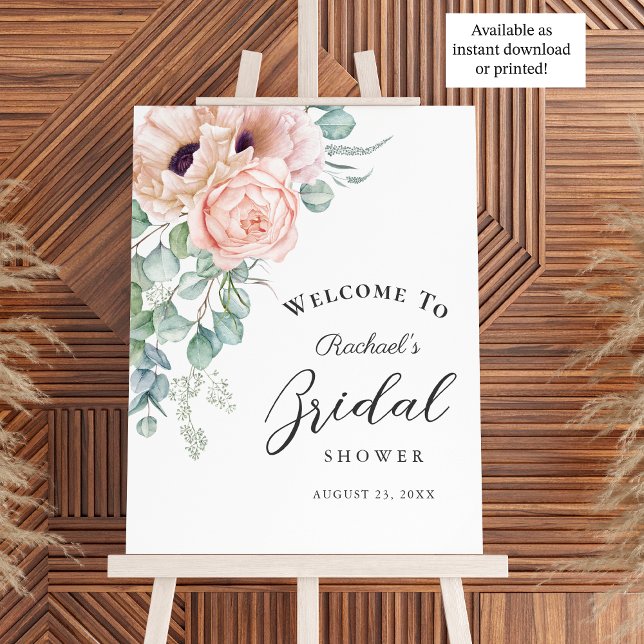 Soft Pink Watercolor Floral Girl Bridal Shower Poster (Available in both printed and instant download digital formats!)
