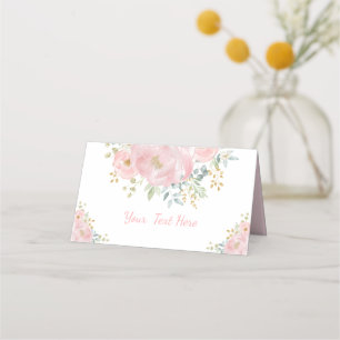 Soft Pink Watercolor Floral Greenery Wedding Place Card