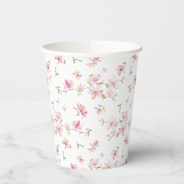 Soft Pink Watercolor Flower Paper Cups (Left)