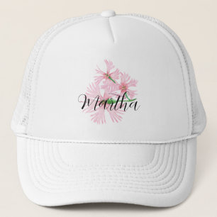 Soft pink Watercolor flower with name Trucker Hat