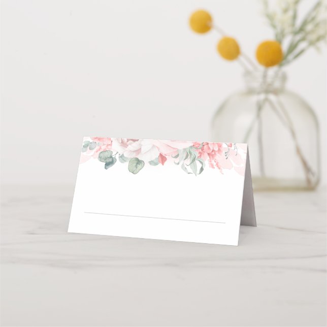 Soft Pink Watercolor Flowers Elegant Wedding Place Card (Front)