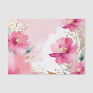 Soft Pink Watercolor Flowers With Gold Tissue Paper