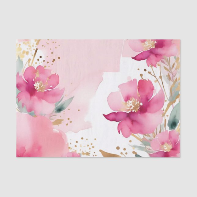 Soft Pink Watercolor Flowers With Gold Tissue Paper (Front)