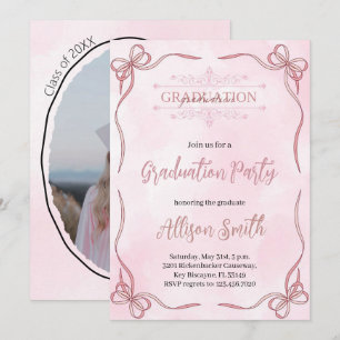 Soft pink watercolor grade invitation with bow