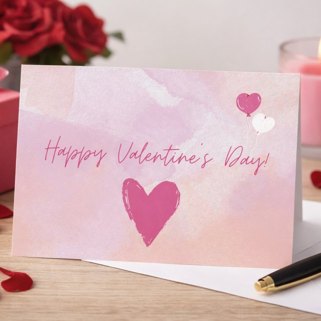 Soft Pink Watercolor Happy Valentine’s Day Postcard (Creator Uploaded)
