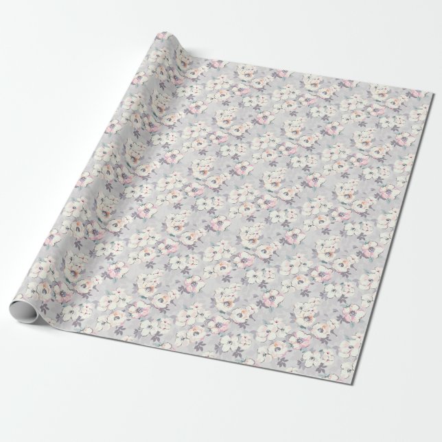 Soft Pink Watercolor Pattern Wrapping Paper (Unrolled)