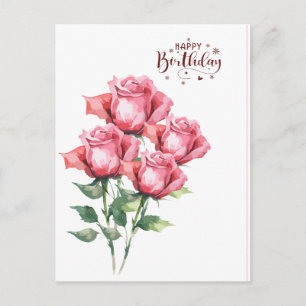Soft Pink Watercolor Roses  Birthday Post Card