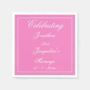 Soft Pink Wedding Elegant White Script Names Paper Napkin