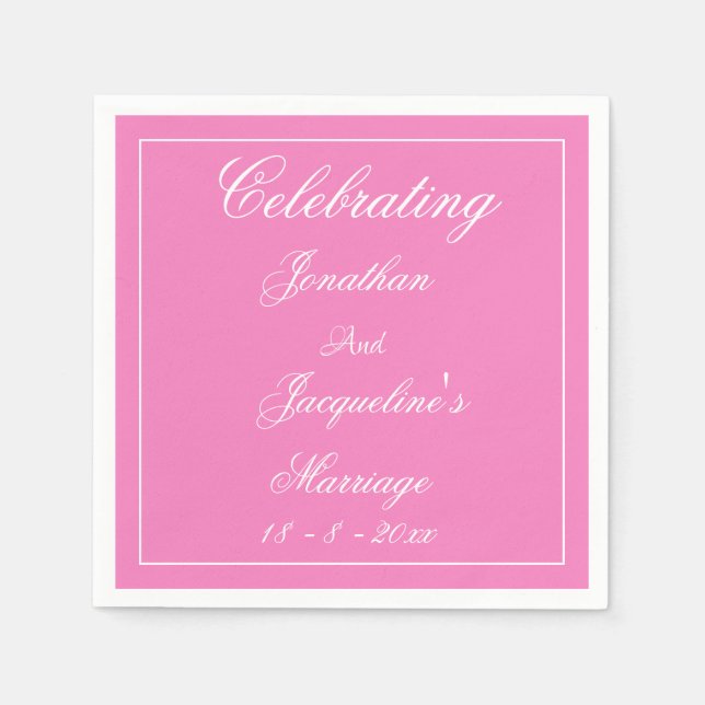 Soft Pink Wedding Elegant White Script Names Paper Napkin (Front)