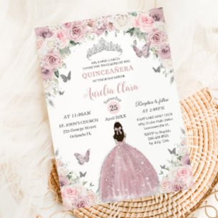 Soft Pink White Floral Princess Quinceañera XV 16 Invitation