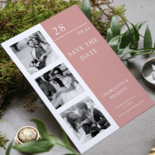 Soft Pink White Four Photo Wedding Save The Date