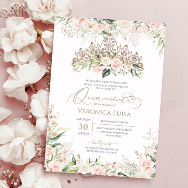 Soft Pink & White Roses Elegant Luxury Quinceanera Invitation (Creator Uploaded)