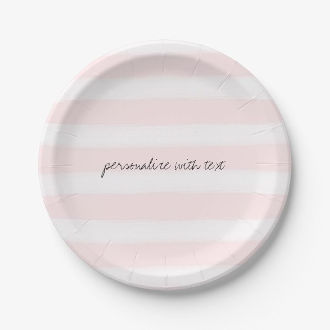 Soft Pink White Stripes Watercolor Paper Plate (Front)
