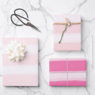 Soft Pink White Watercolor Stripes Baby Shower Wrapping Paper Sheet