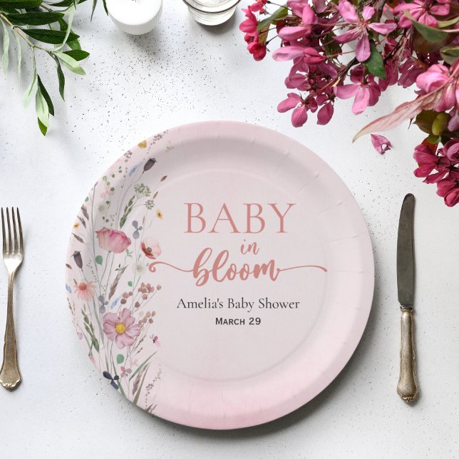 Soft Pink Wildflower Baby Shower Paper Plate (Creator Uploaded)