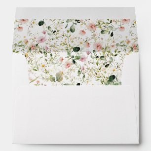 Soft Pink Wildflowers Wedding Envelopes