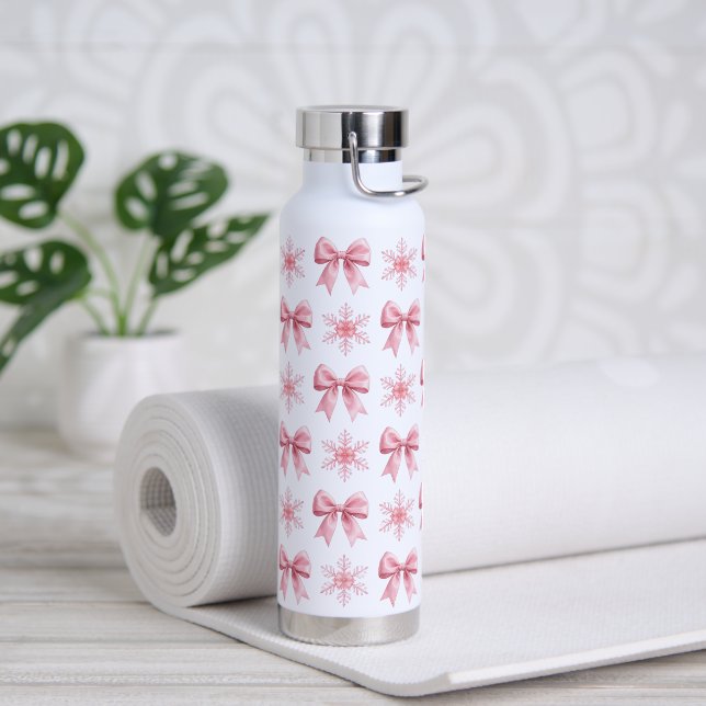 Soft Pink with Bow and snowflakes cute Water bottl Bottle (Yoga)