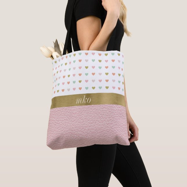 Soft Pink with Hearts Tote Bag (Close Up)