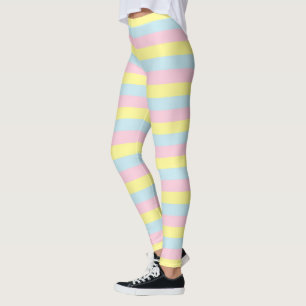 Soft Pink, Yellow and Blue Stripes Leggings