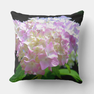Soft pink yellow purple hydrangeas flowers cushion