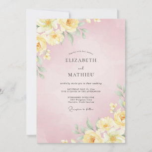 Soft Pink Yellow Ranunculus Eucalyptus Wedding Invitation