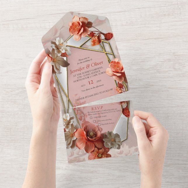 Soft, pinkish-orange hue Peach Fuzz  All In One Invitation (Tearaway)