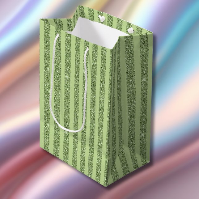 Soft Pistachio Glitter Style Minimal Pattern Medium Gift Bag (Creator Uploaded)