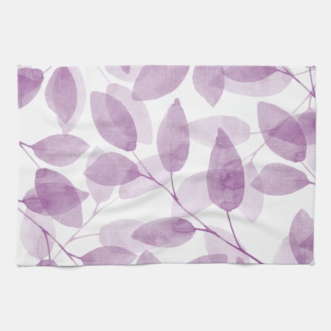 Soft Plum Watercolor Leaves Tea Towel (Horizontal)