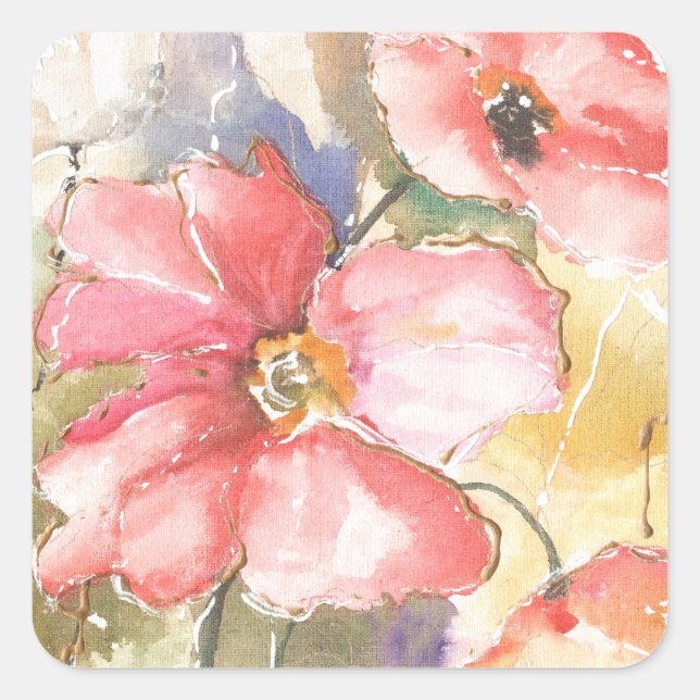 Soft Poppies I Square Sticker (Front)