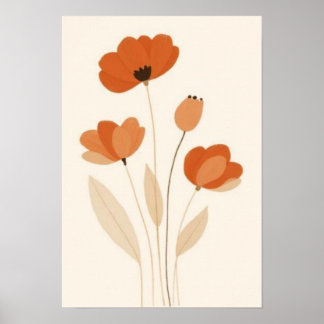 Soft Poppy Bouquet | Minimalist Floral Botanical Poster