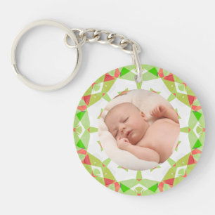 Soft Pretty Green Custom Merry Christmas Photo Key Ring