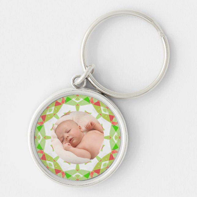 Soft Pretty Green Custom Merry Christmas Photo Key Ring (Front)