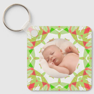 Soft Pretty Green Custom Merry Christmas Photo Key Ring