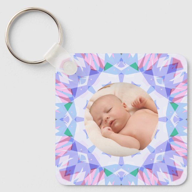 Soft Pretty Pastels Custom Christmas Photo Picture Key Ring (Front)