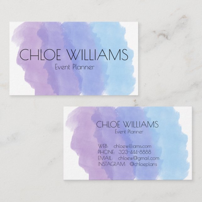 Soft Purpl Blue Painting Abstract Brush Watercolor Business Card (Front/Back)