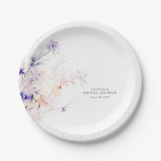 Soft Purple and Blush Flowers Elegant Minimalist Paper Plate (Front)