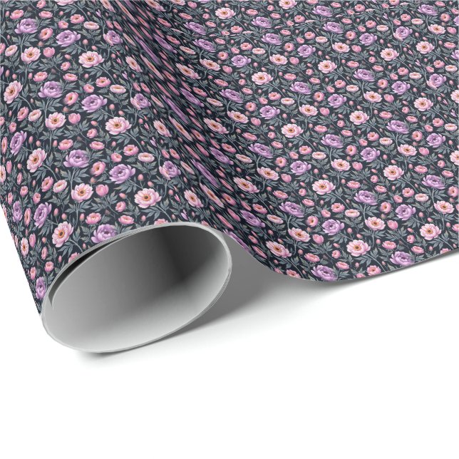 Soft Purple and Pink Floral Wrapping Paper (Roll Corner)