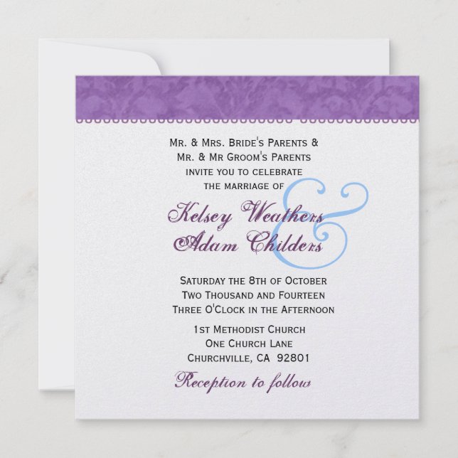 Soft Purple and White Damask Wedding Template (Front)