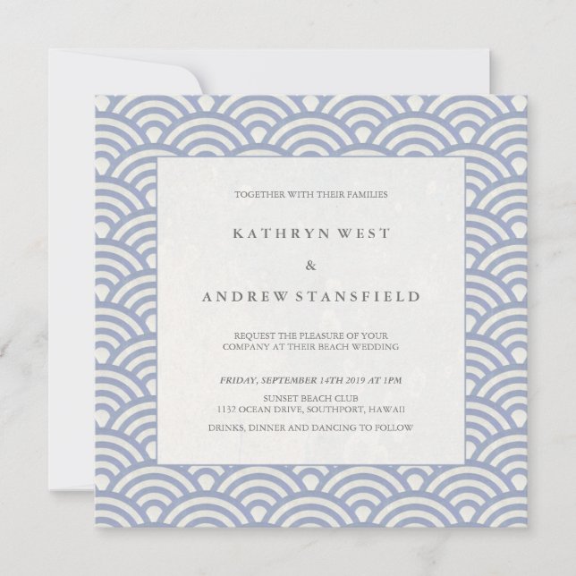 Soft Purple Blue Waves Elegant Beach Wedding Invitation (Front)