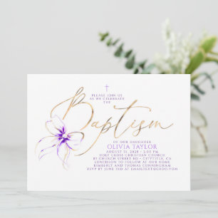 Soft Purple Bow Elegant Minimalist Modern Baptism Invitation